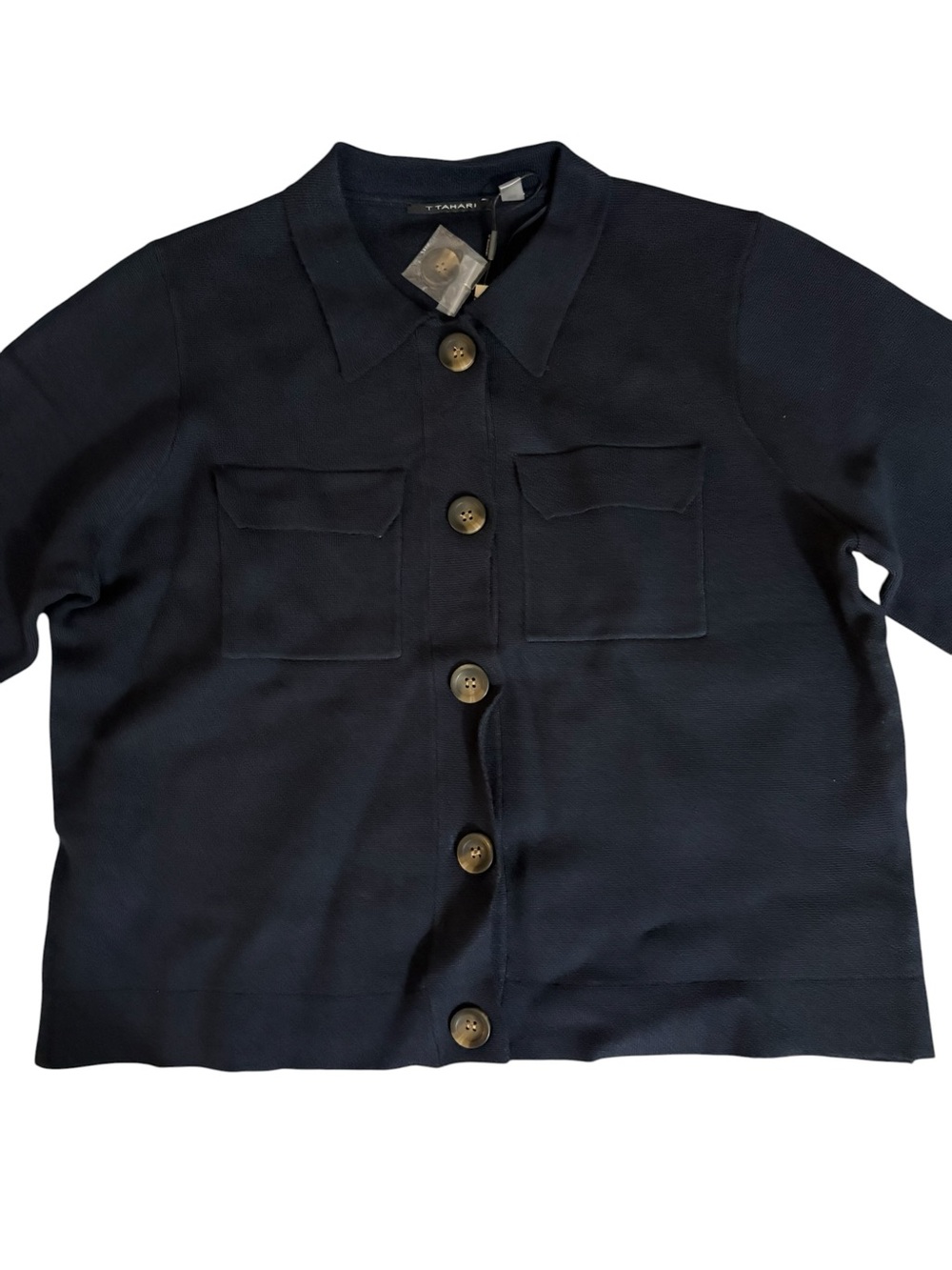 T Tahari Women's Navy Button-Front Cardigan Jacket